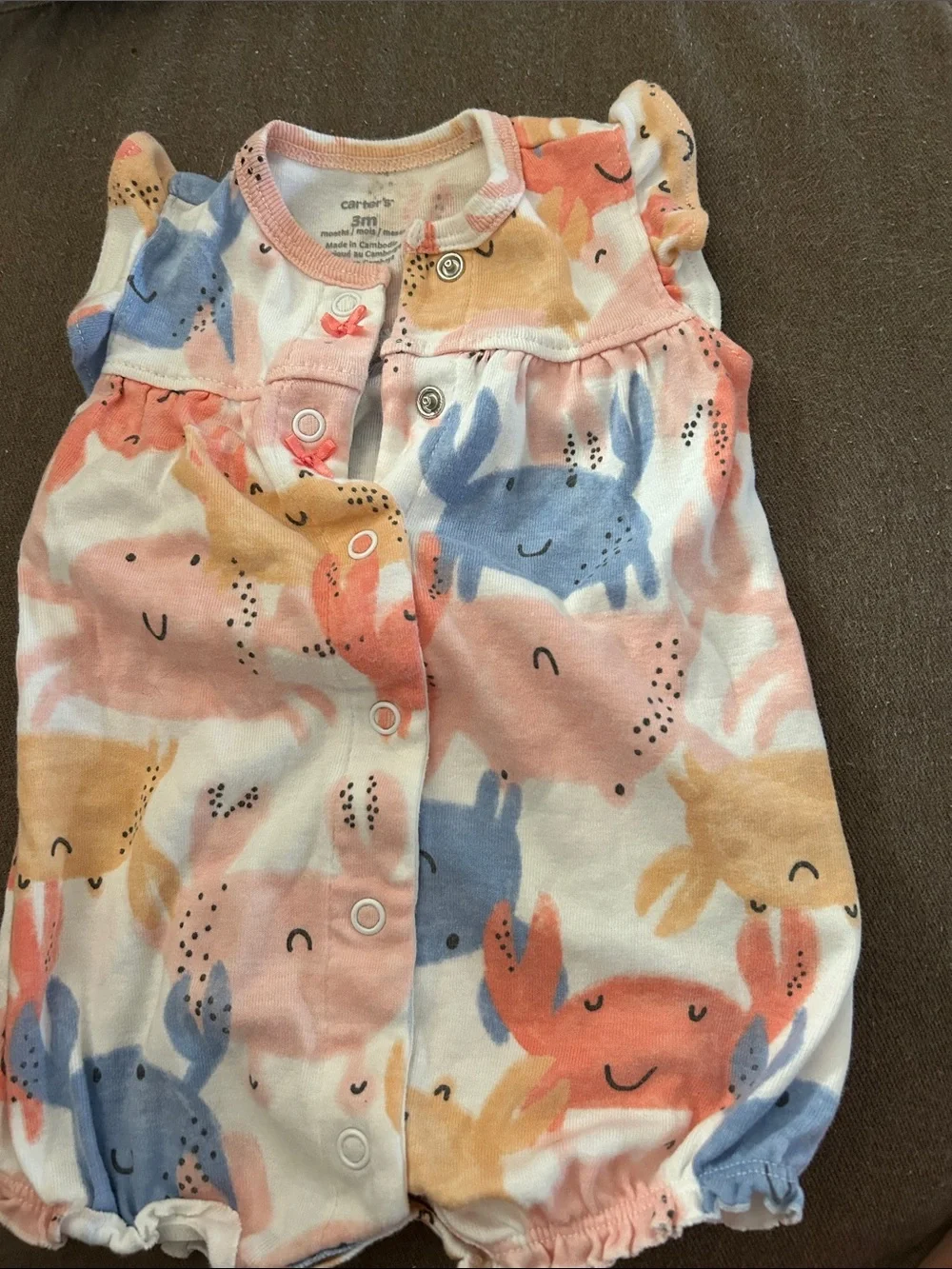 Carter's Sleeveless Crab-Print Romper in Blue, Pink, Orange, never worn